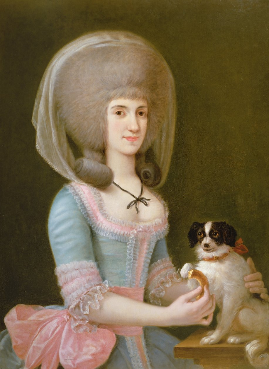 Portrait of Dona Maria Teresa Apodaca de Sisma Giving a Titbit to Her Dog by Augustin Esteve