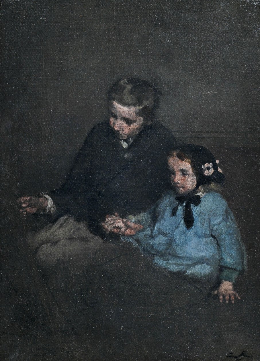 Siblings Holding Hands by Auguste Theodule Ribot