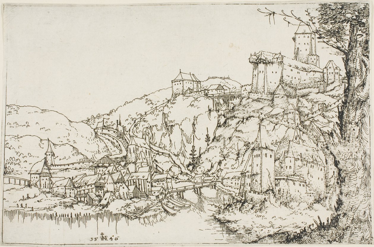 Landscape with River, Town and Castle by Augustin Hirschvogel