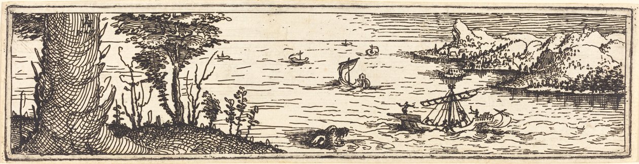 Landscape with a Lake and Sailing-Vessels by Augustin Hirschvogel