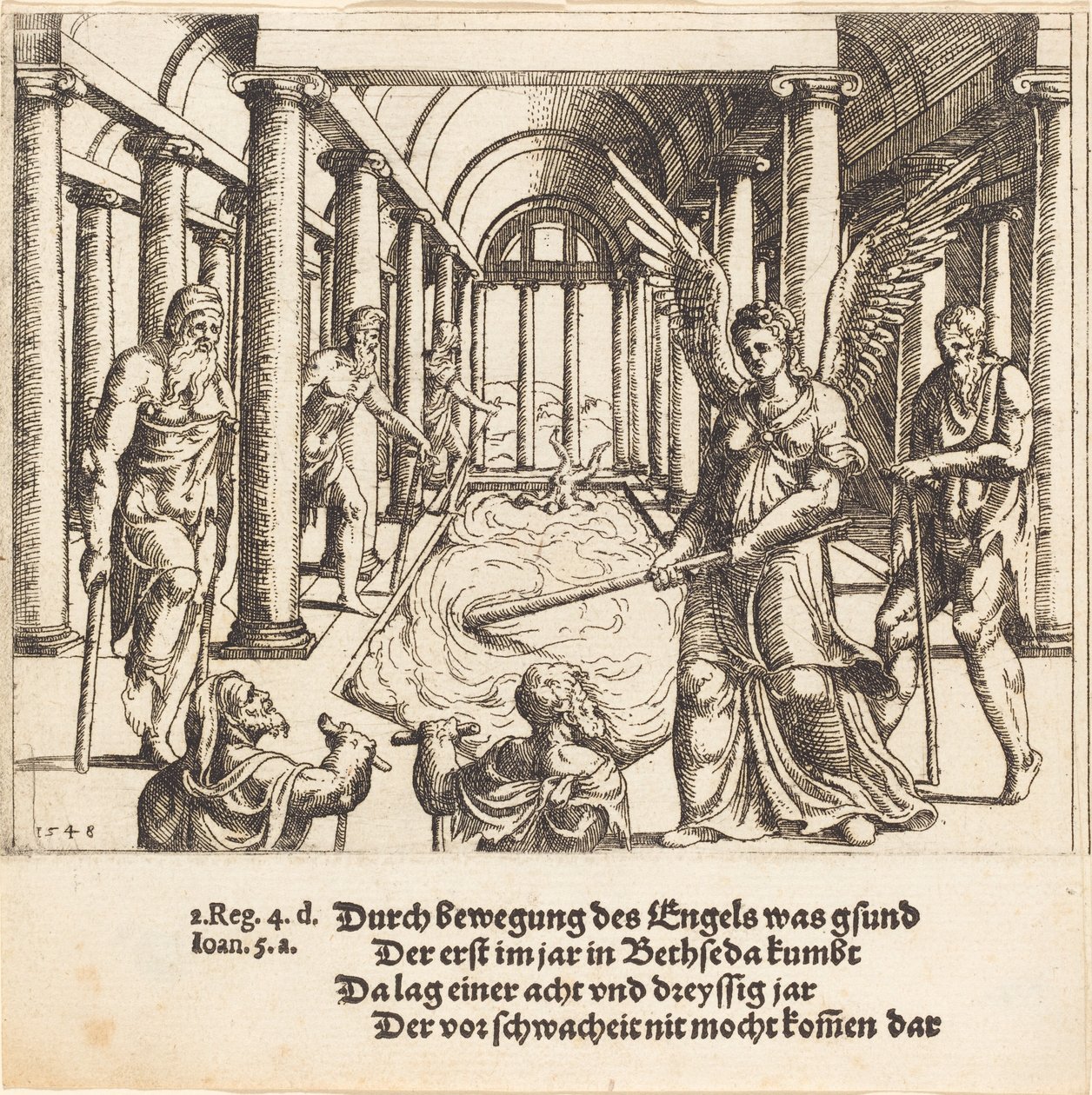 The Angel Agitating the Pool of Bethesda by Augustin Hirschvogel