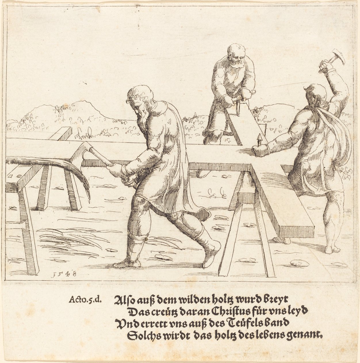 The Preparation of the Cross by Augustin Hirschvogel