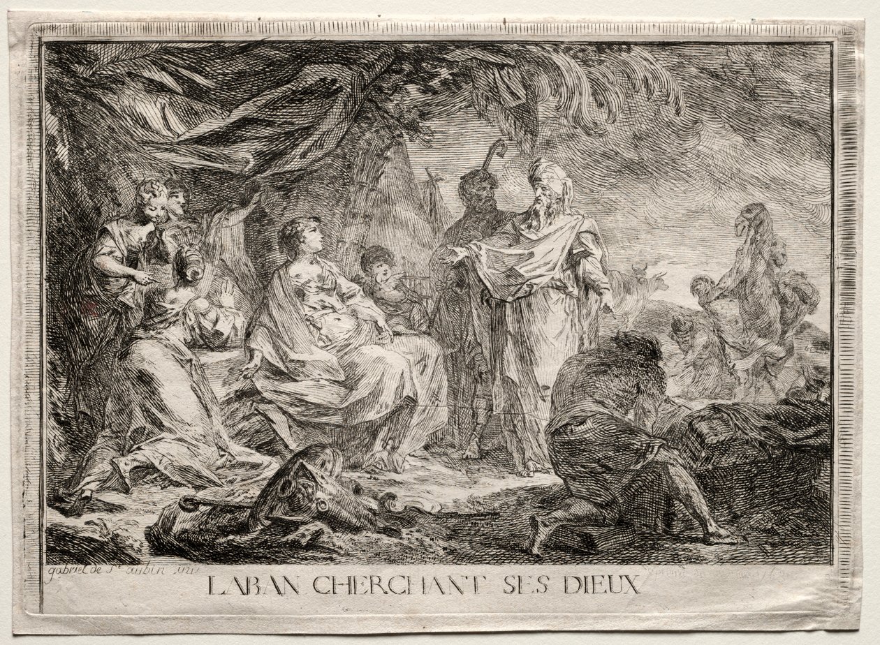 Laban Searching for His Gods by Augustin de Saint Aubin