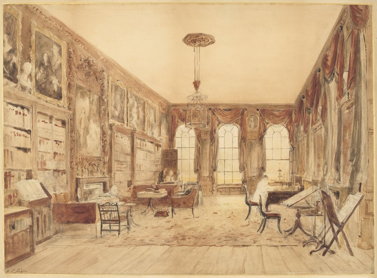 The Interior of the Library at Cassiobury by Augustus Charles Pugin