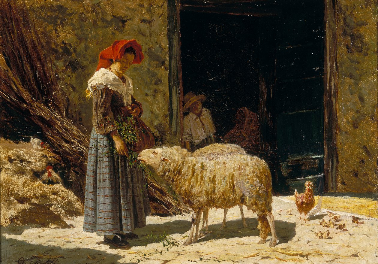 Little Girl with Sheep by Aurelio Tiratelli