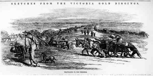 Travelling to the Diggings, from Sketches from the Victoria Gold Diggings by Australian School