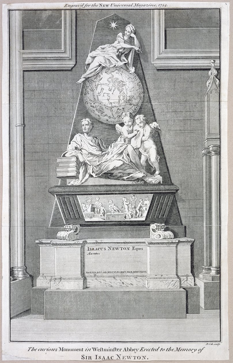 The Curious Monument in Westminster Abbey Erected to the Memory of Sir Isaac Newton, 1754 by B. Cole