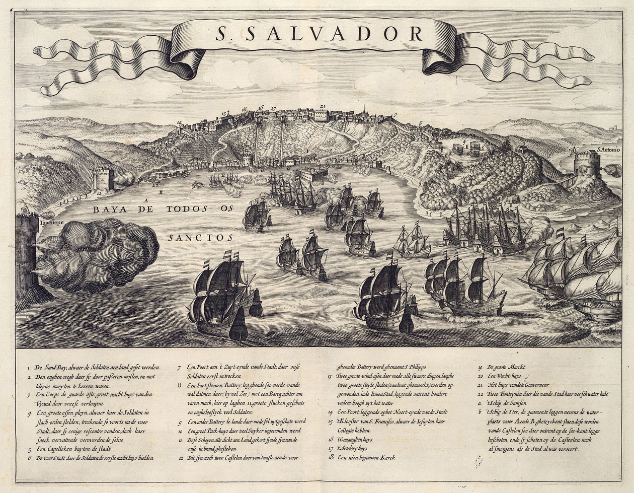 View of the Battle of San Salvador in the All Saints Bay between the Dutch and the Portuguese in 1624 by B. Elsevier