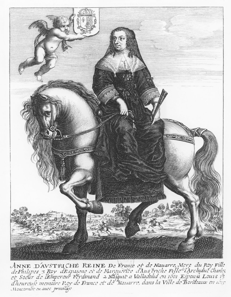 Equestrian Portrait of Anne of Austria by Balthazar Moncornet