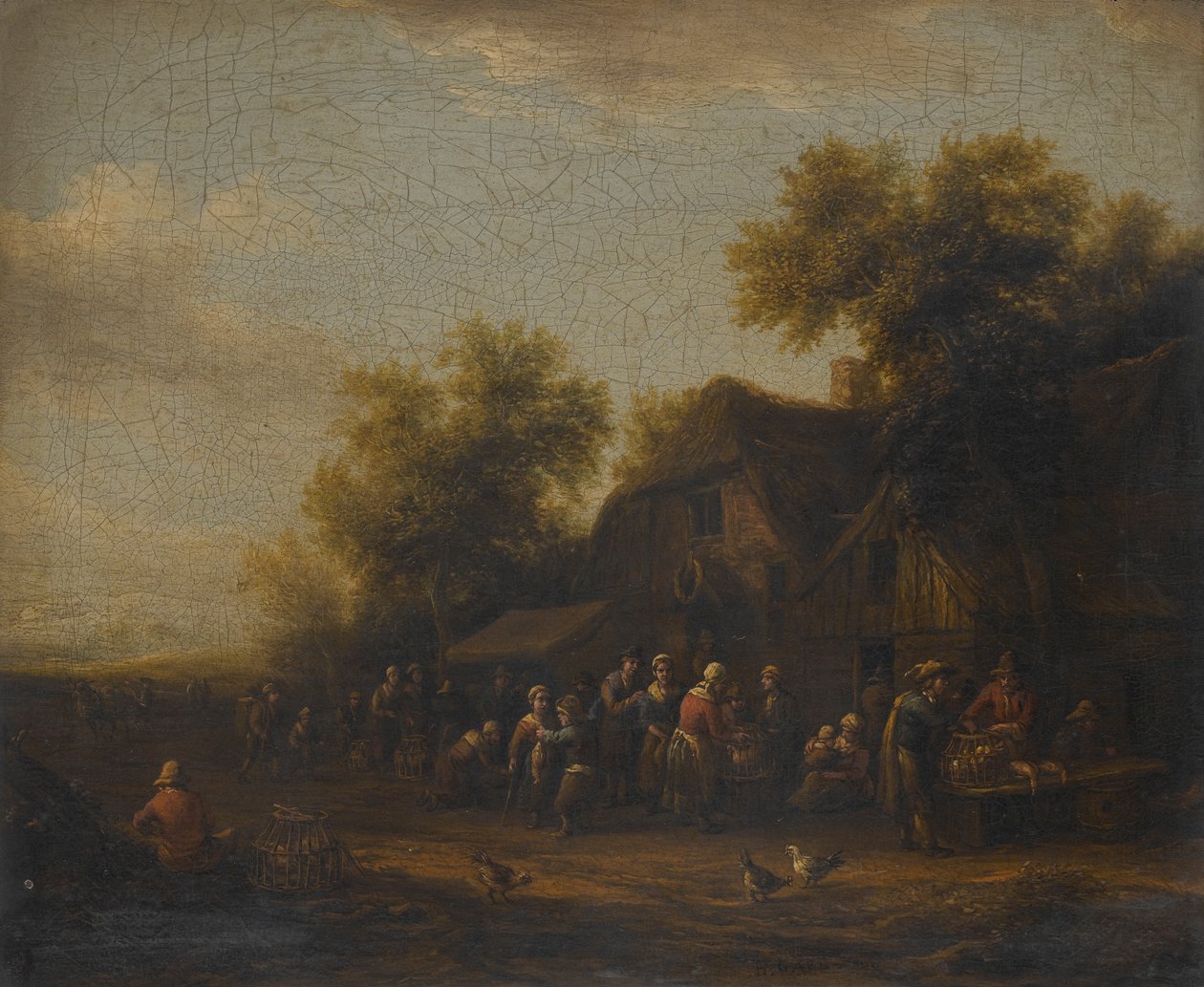 A Poultry Market Before a Village Inn by Barend Gael or Gaal