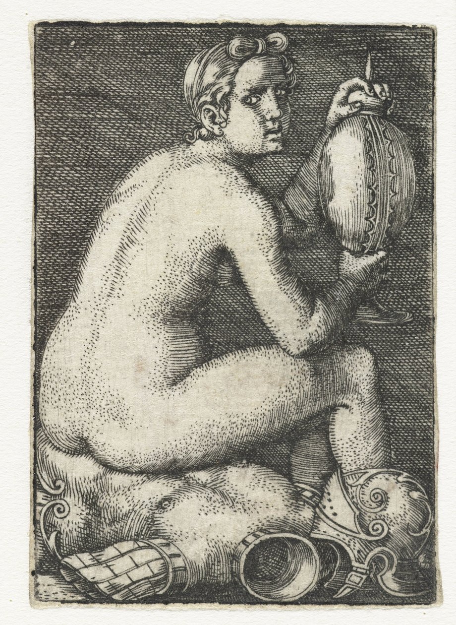 Naked Woman Sitting on Armor by Barthel Beham