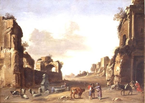 Classical Ruins with Peasants Watering Their Animals by Bartholomeus Breenbergh