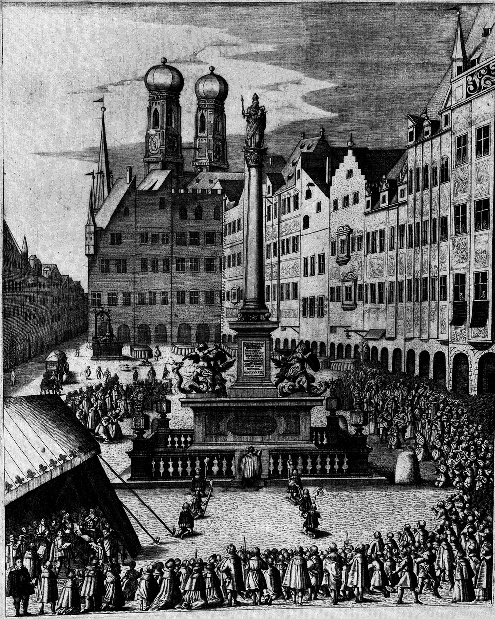 Catholic Mass on the Marienplatz in Munich, Around the Pillar of Mary, a Symbol of the Counter-Reformational Cult of Mary by Bartholomäus Kilian