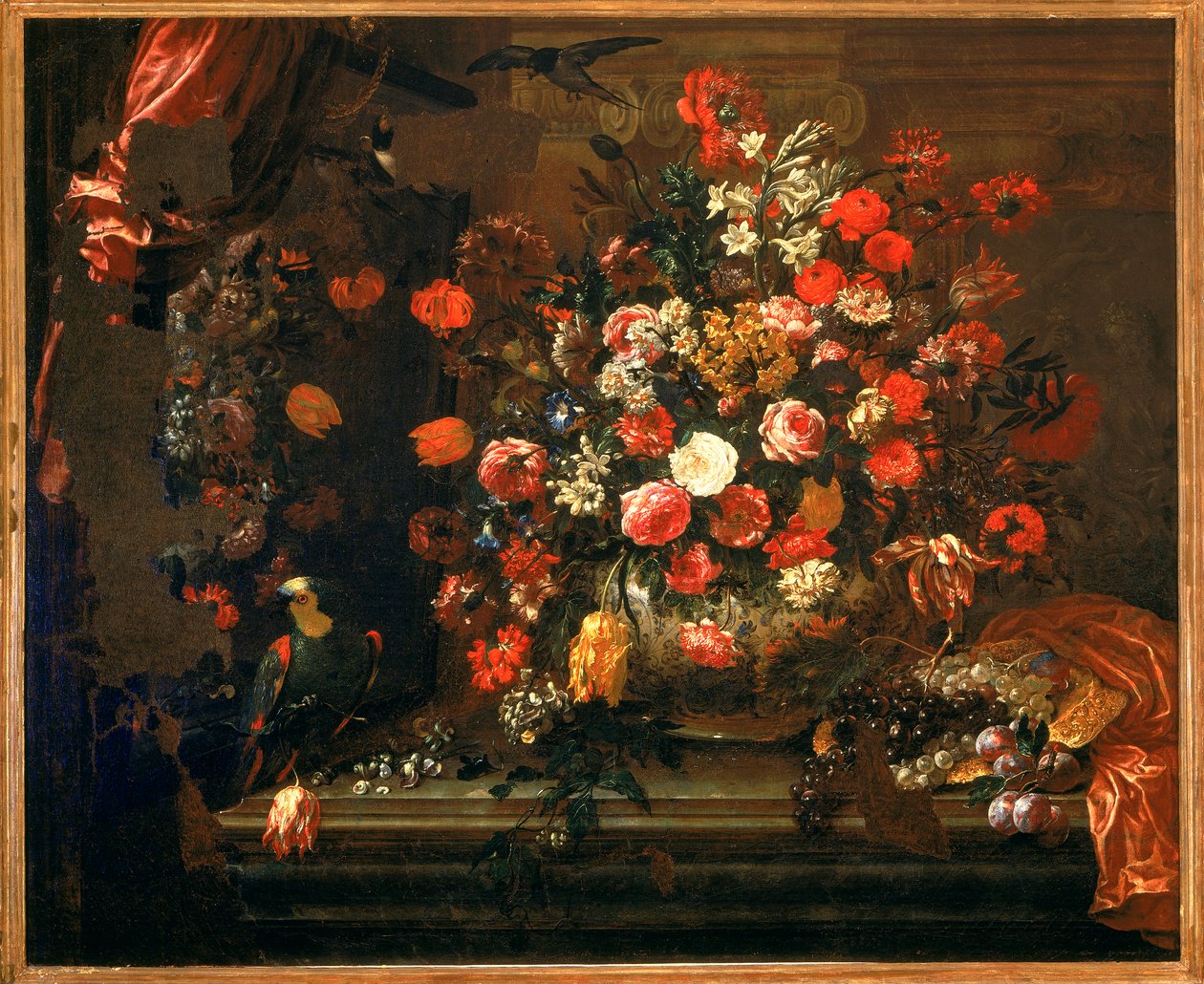 Still life with flowers and fruit by Bartolomeo Bimbi