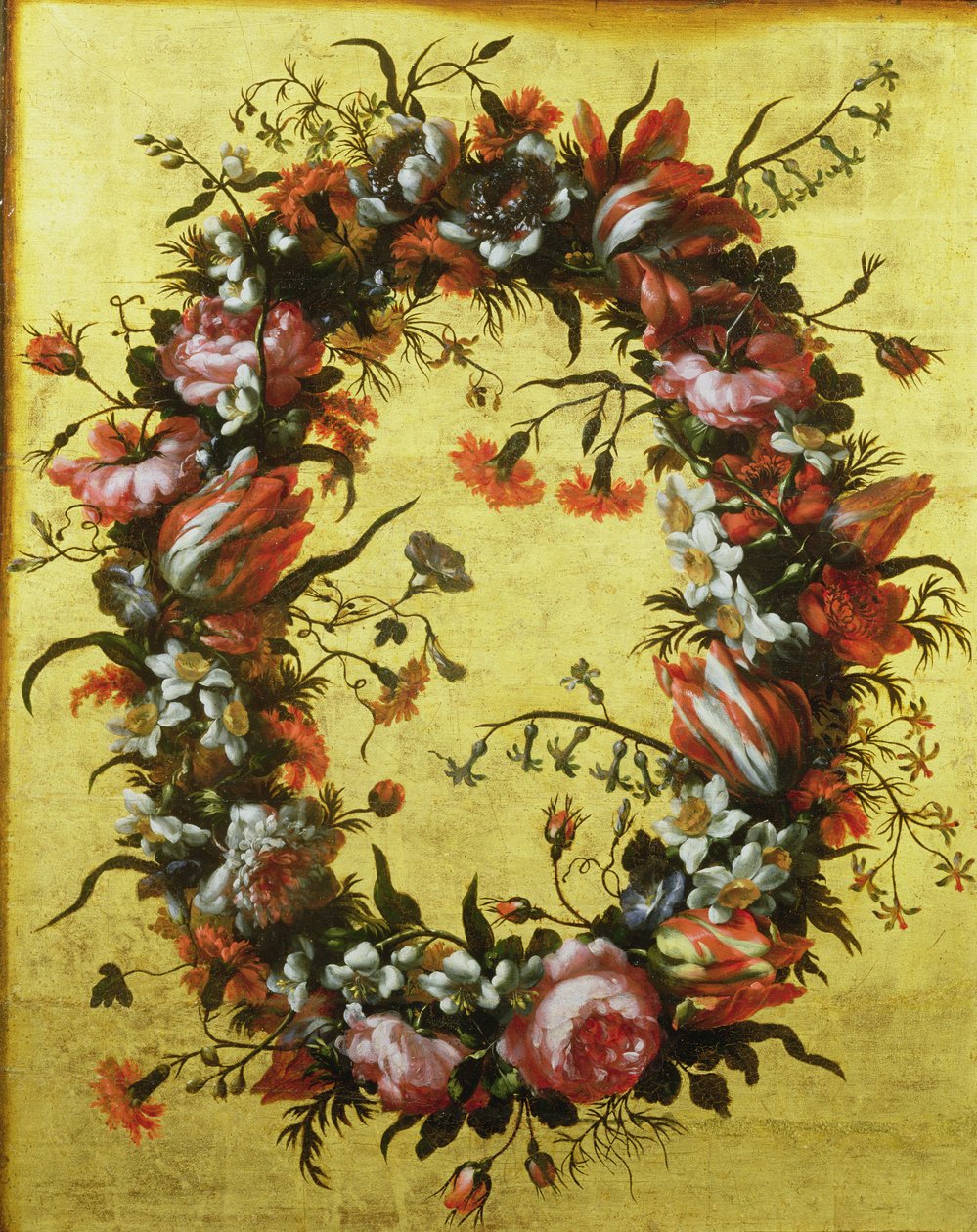 Garland of Flowers on a Gilded Background by Bartolomeo Perez
