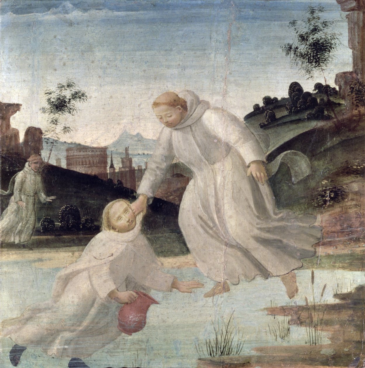 Scenes from the Life of St. Benedict: Maurus, on the Instruction of St. Benedict, Pulls Placidus from the Lake, c.1488 by Bartolomeo di Giovanni