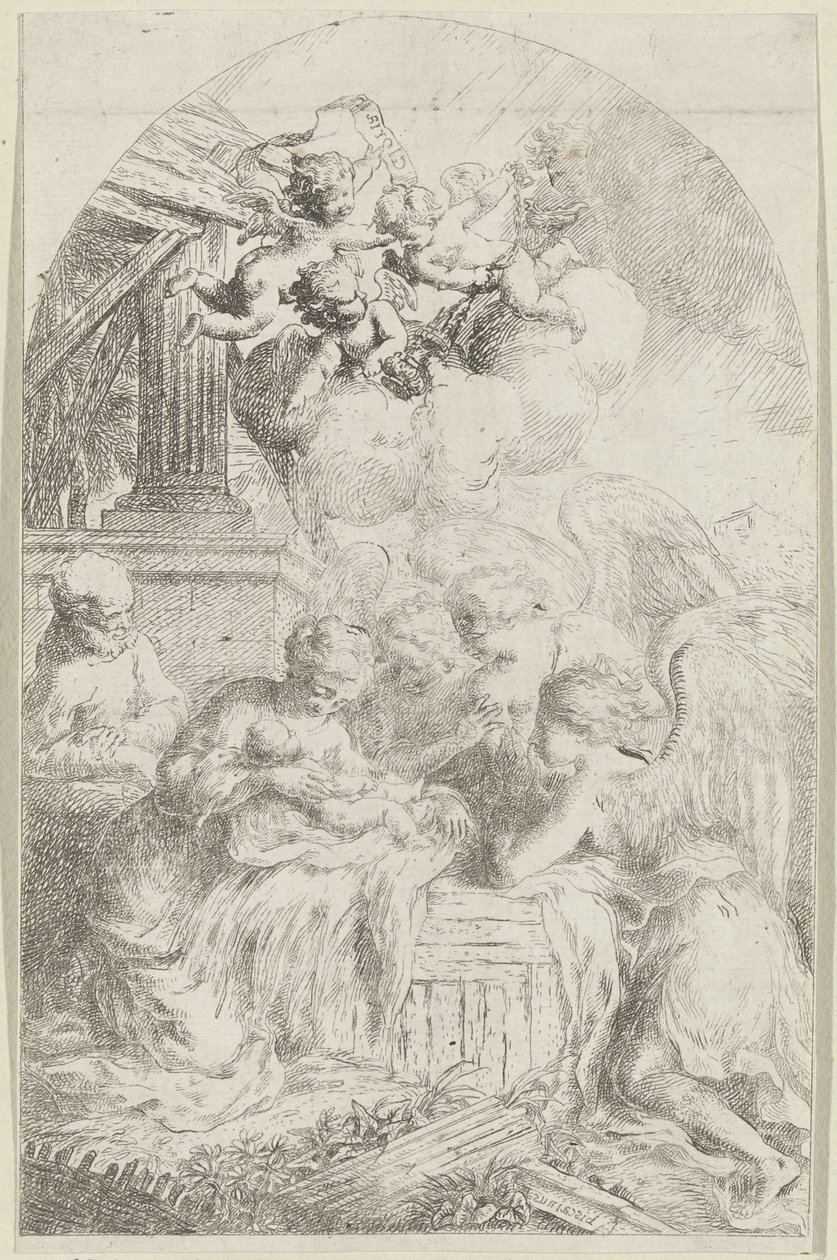 Christ Child Adored by Three Angels by Bartolomeo Biscaino