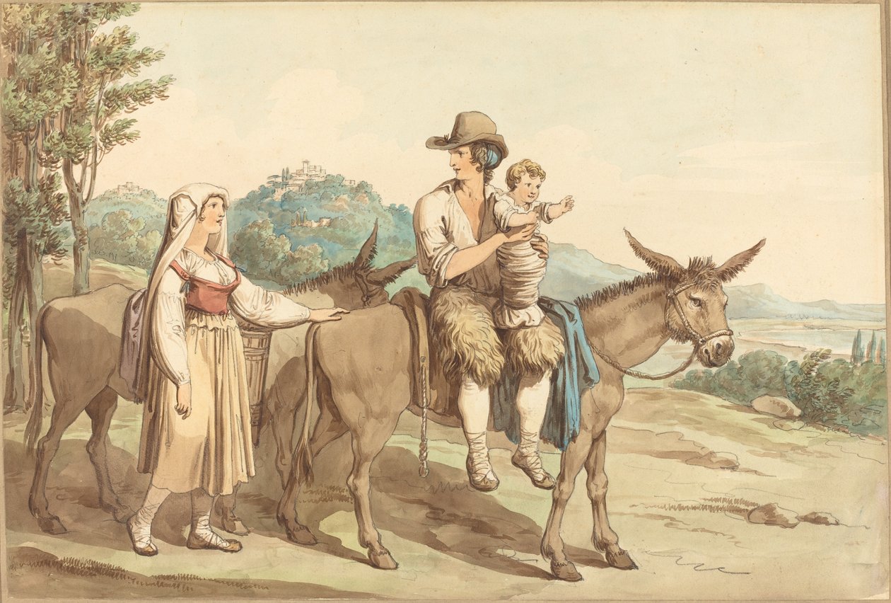 A Peasant Family and Two Donkeys by Bartolomeo Pinelli