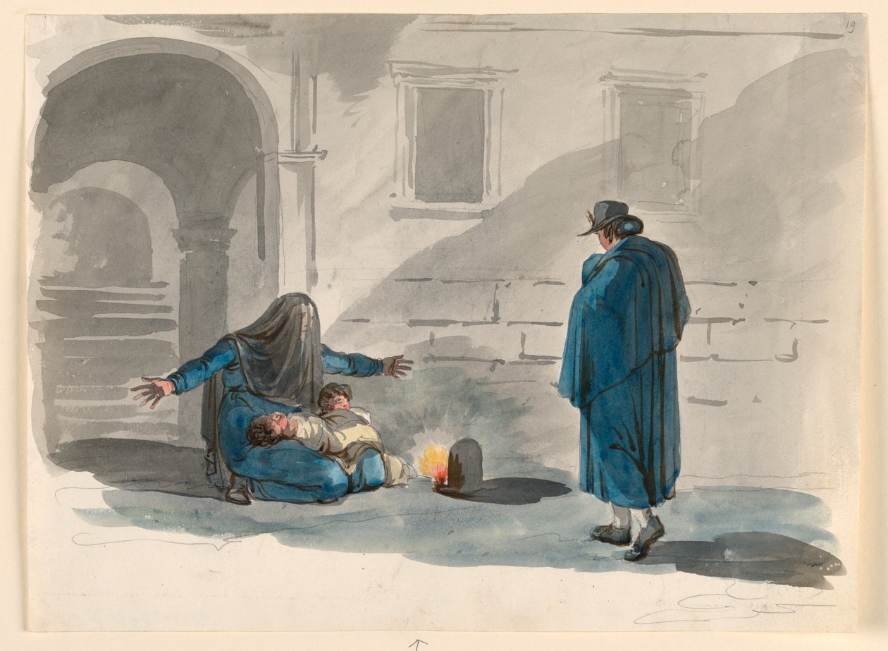 A Destitute Woman in Rome, 1807-08 by Bartolomeo Pinelli