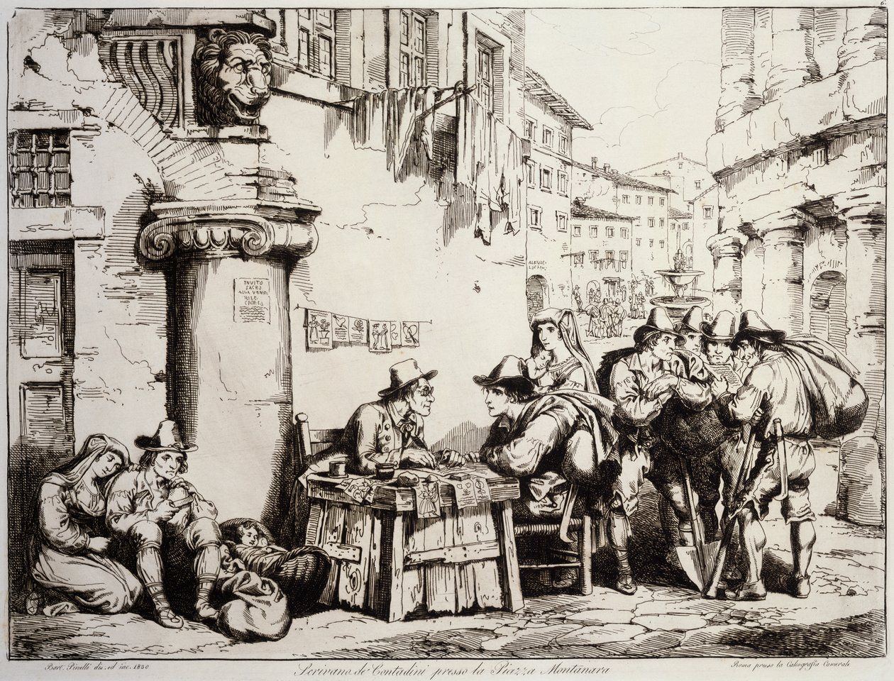 Scribe in Montanara Square in Rome by Bartolomeo Pinelli