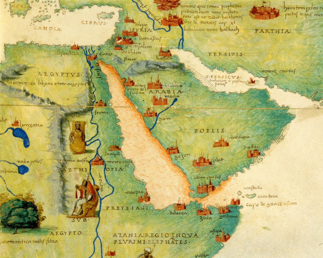 Ethiopia, the Red Sea and Saudi Arabia, from an Atlas of the World in 33 Maps, Venice, 1st September 1553 (Detail) by Battista Agnese