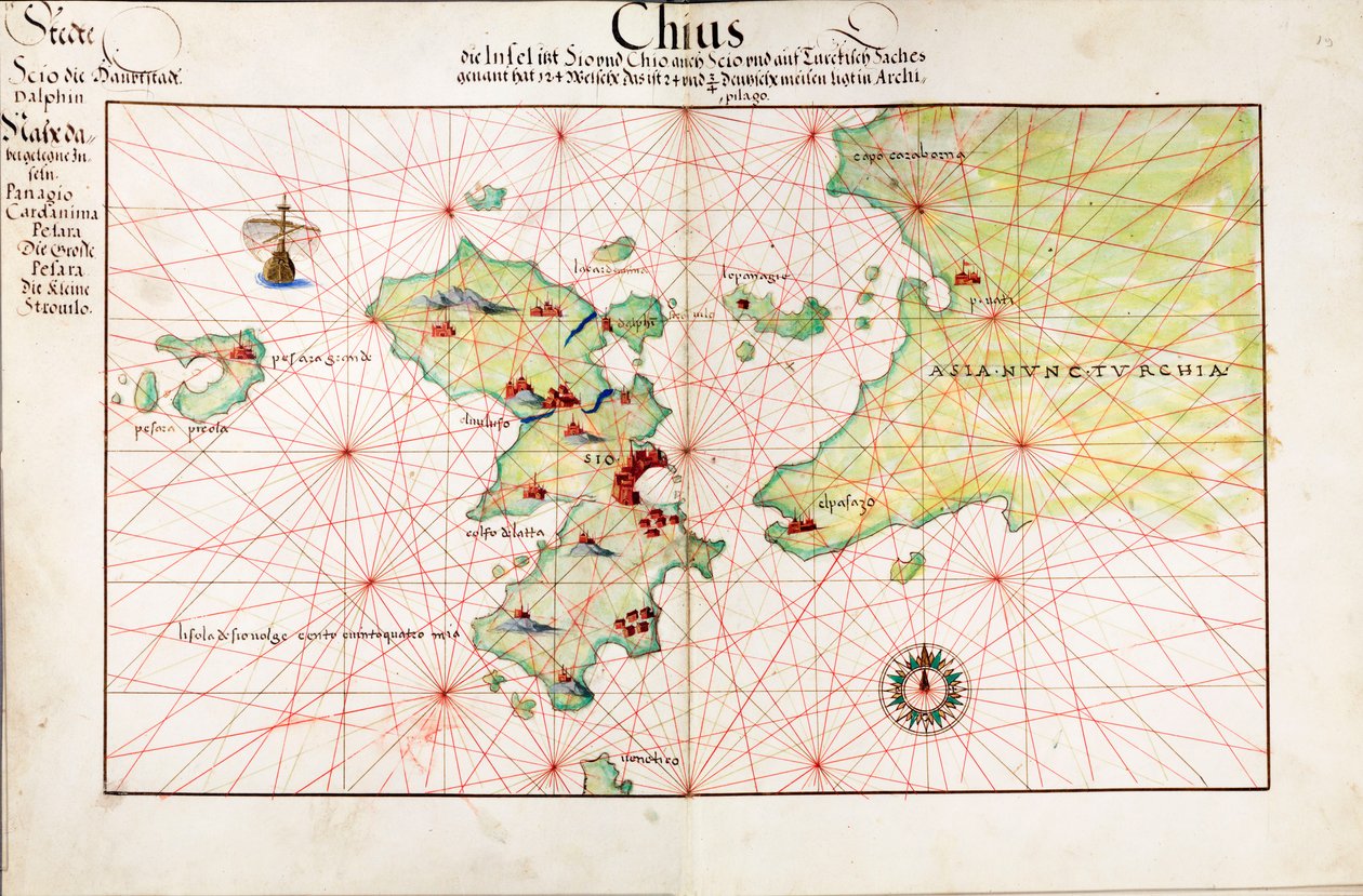 Chart of Chius (Chios, Greece) by Battista Agnese