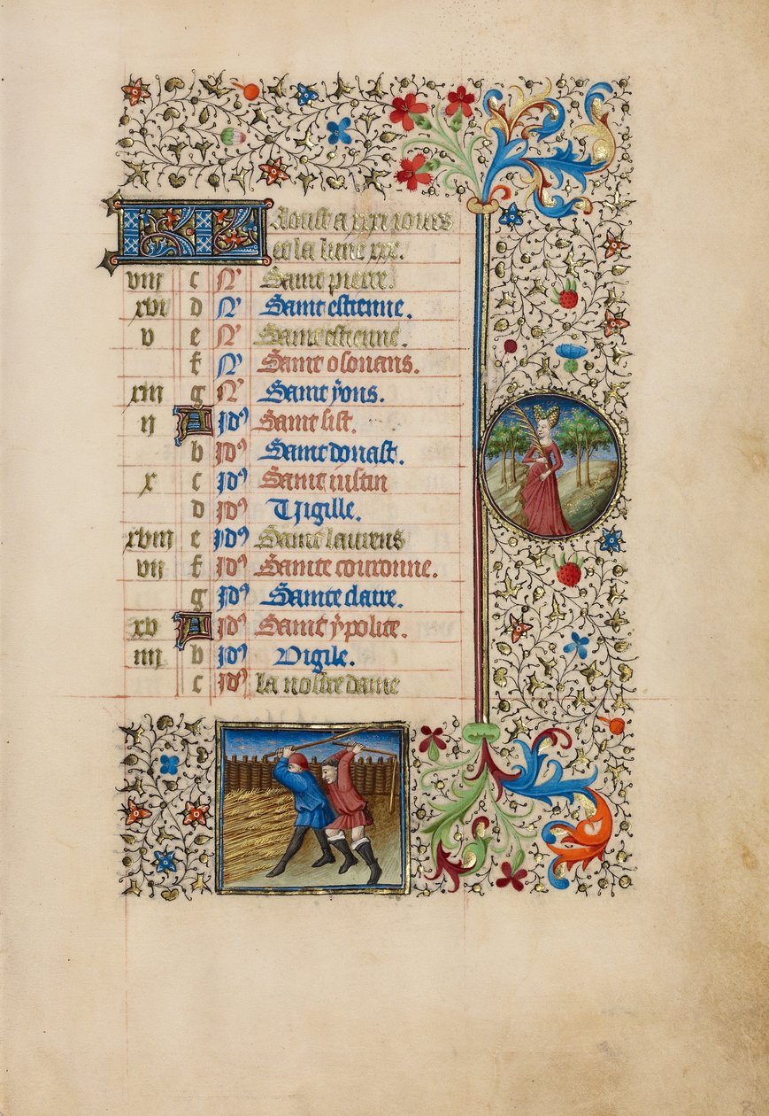 August Calendar Page; Threshing; Virgo by Bedford Master