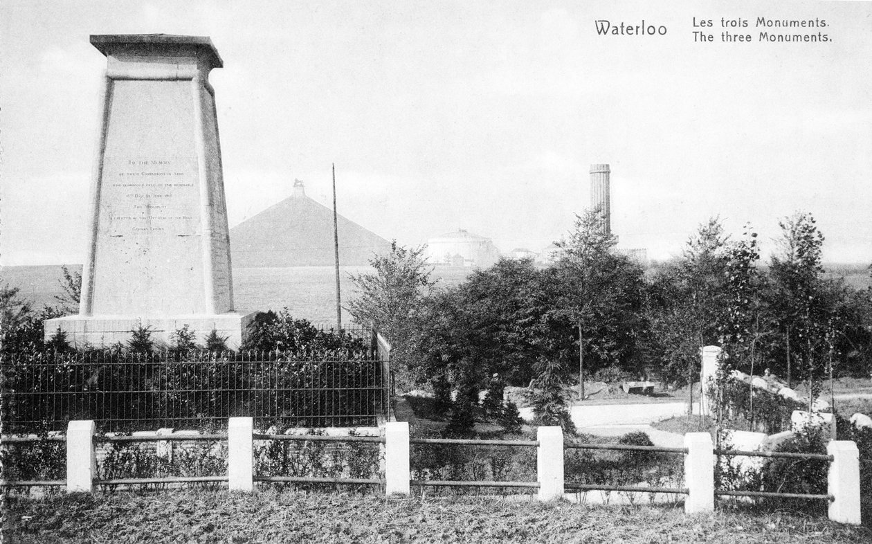 Three Monuments Erected to Commemorate the Battle of Waterloo, Commemorative Postcard, c.1912 by Belgian Photographer