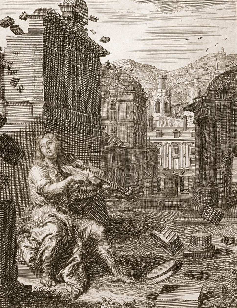Amphion Builds the Walls of Thebes by the Music of his Lyre by Bernard Picart