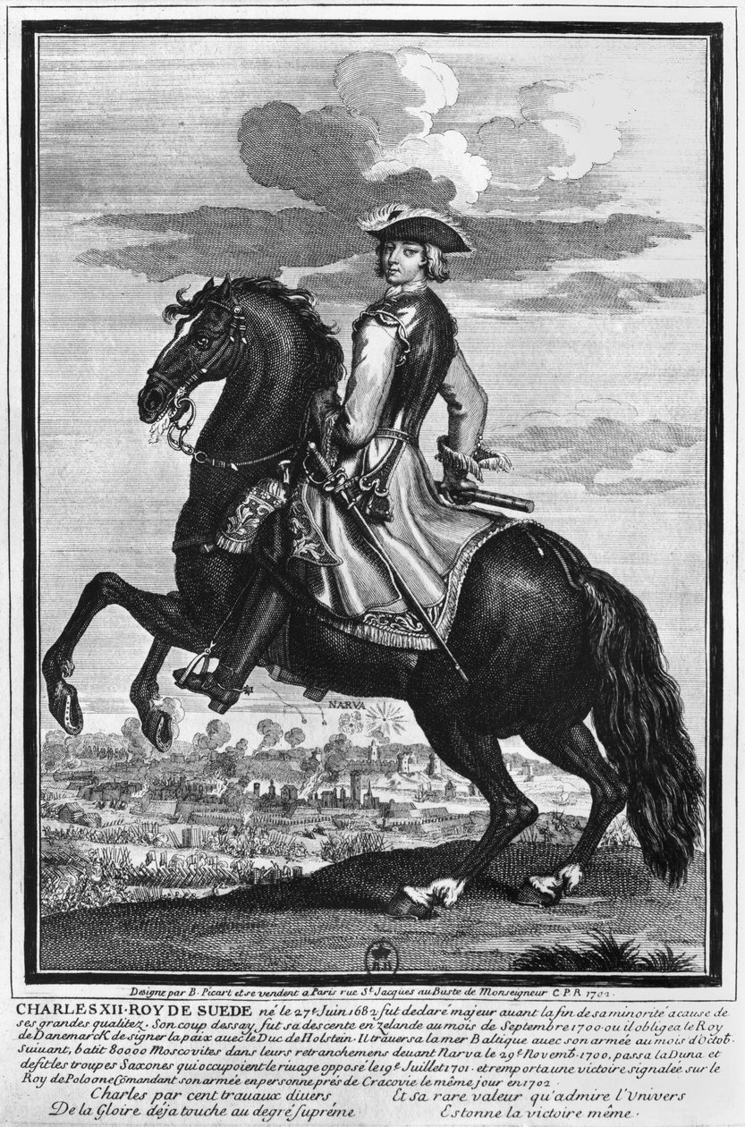 King Charles XII (1682-1718) of Sweden, on Horseback, 1702 by Bernard Picart