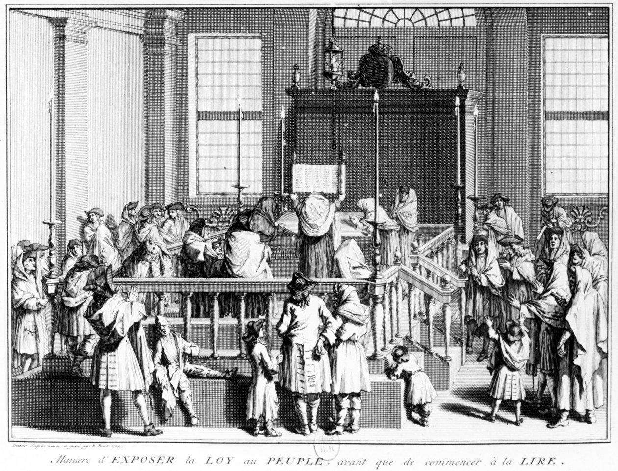 Showing the Law to the people in the synagogue before commencing the reading, 1725 by Bernard Picart