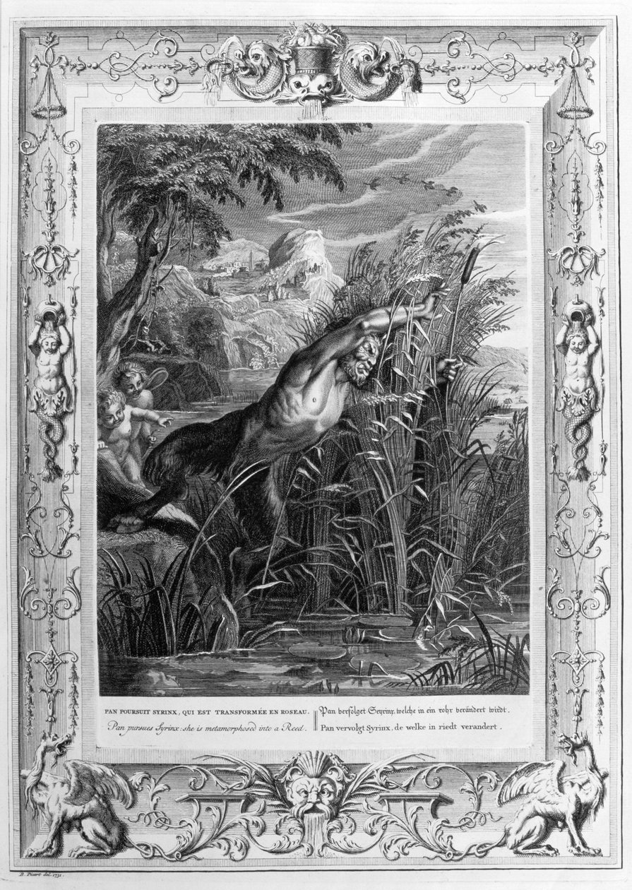 Pan Chases Syrinx (engraving) by Bernard Picart