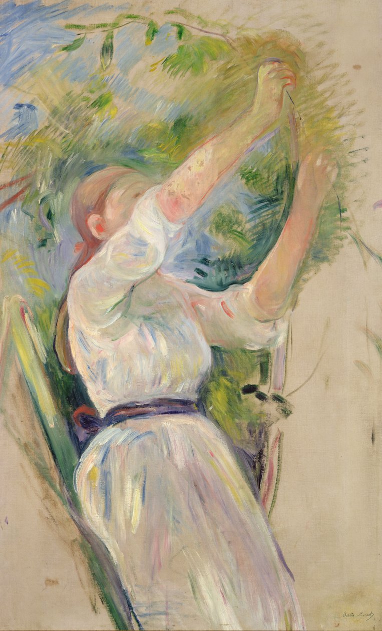 Girl gathering cherries by Berthe Morisot