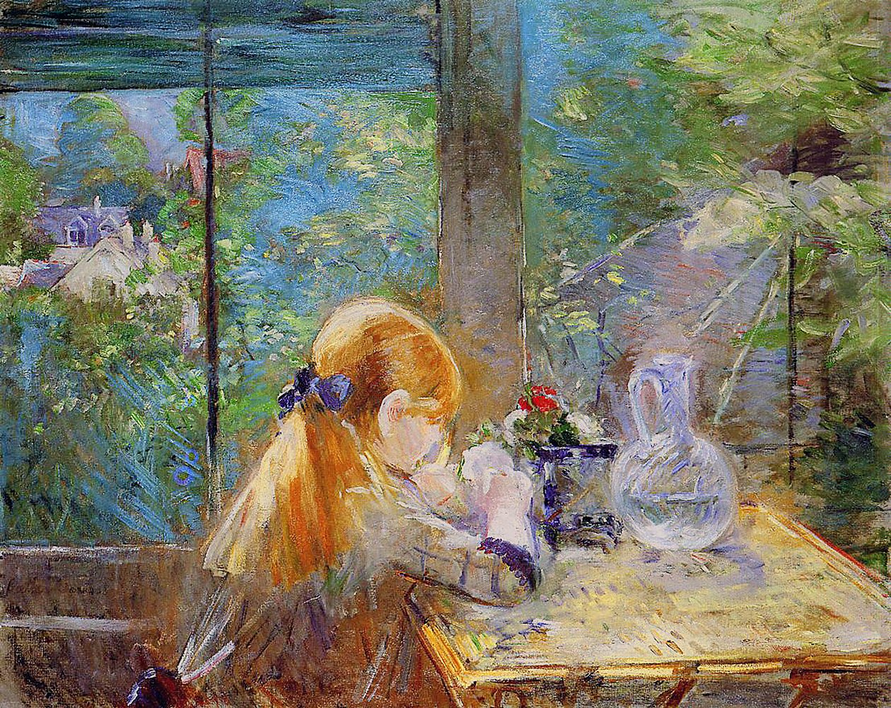 Red-haired girl sitting on a veranda by Berthe Morisot