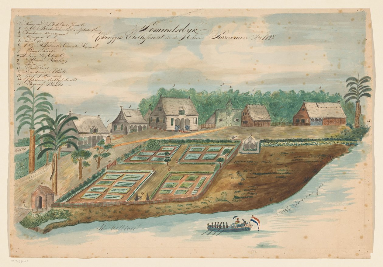 View of Sommelsdijk in Suriname by Bienfait (signed by artist)