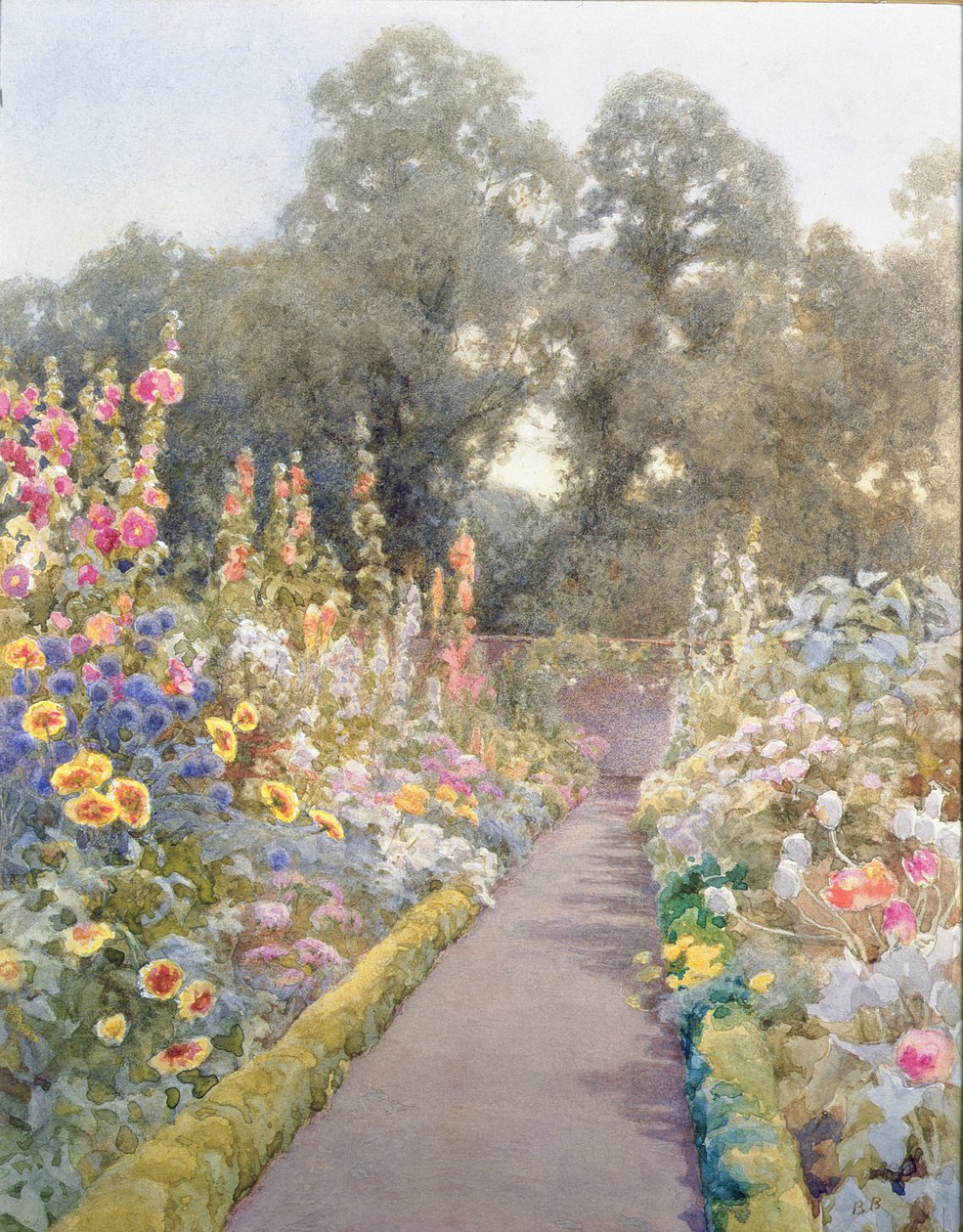 Garden Path with Hollyhocks and Poppies by Blanche Baker