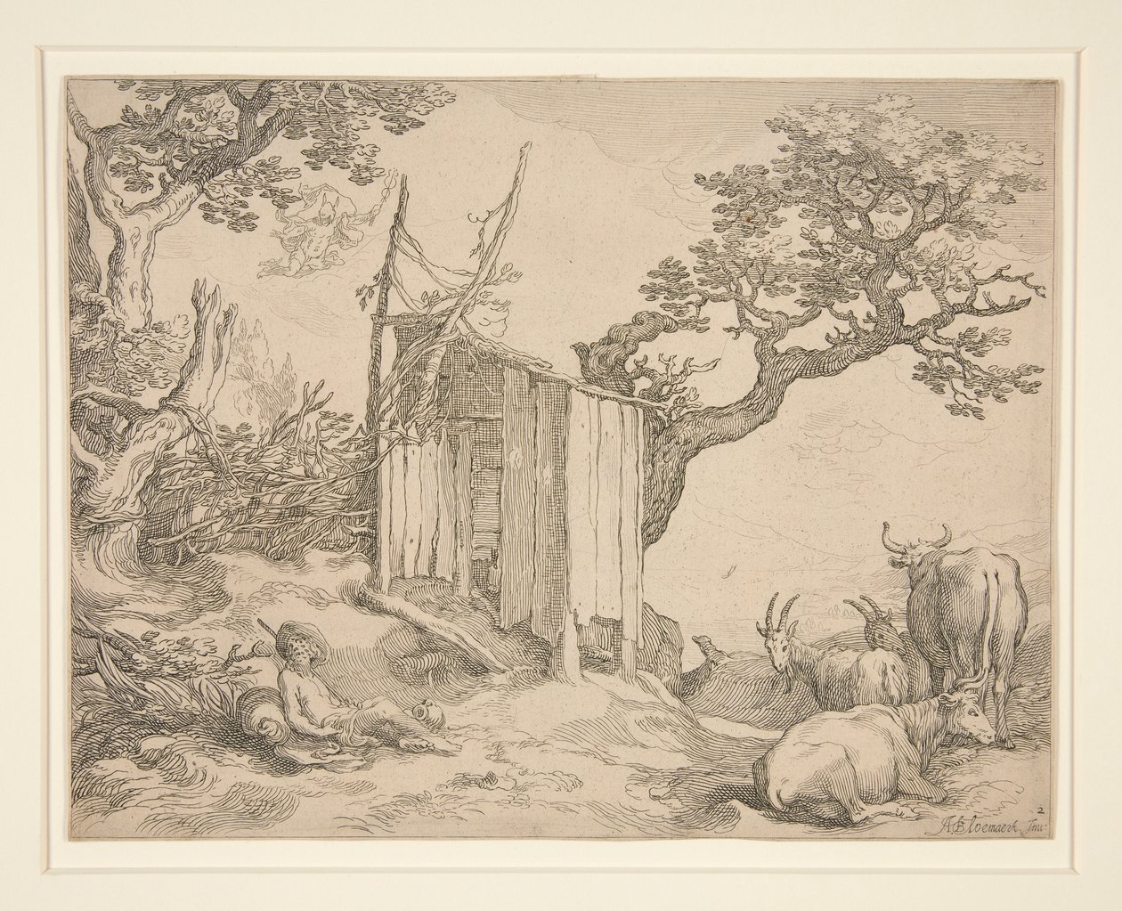 A shed, Mercury and Argus by Boetius Adams Bolswert