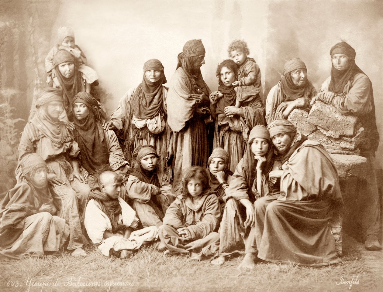 Group of 17 Bedouin Women and Children by Bonfils Studio