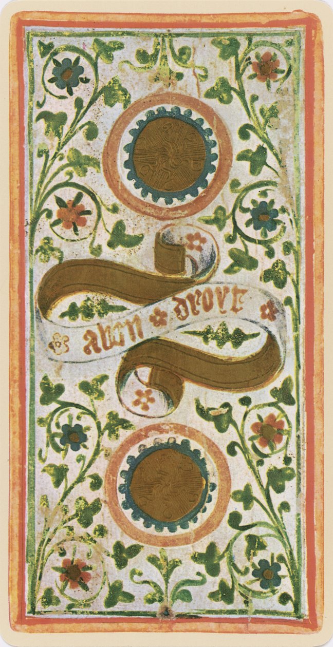 The Two of Coins, facsimile of a tarot card from the 