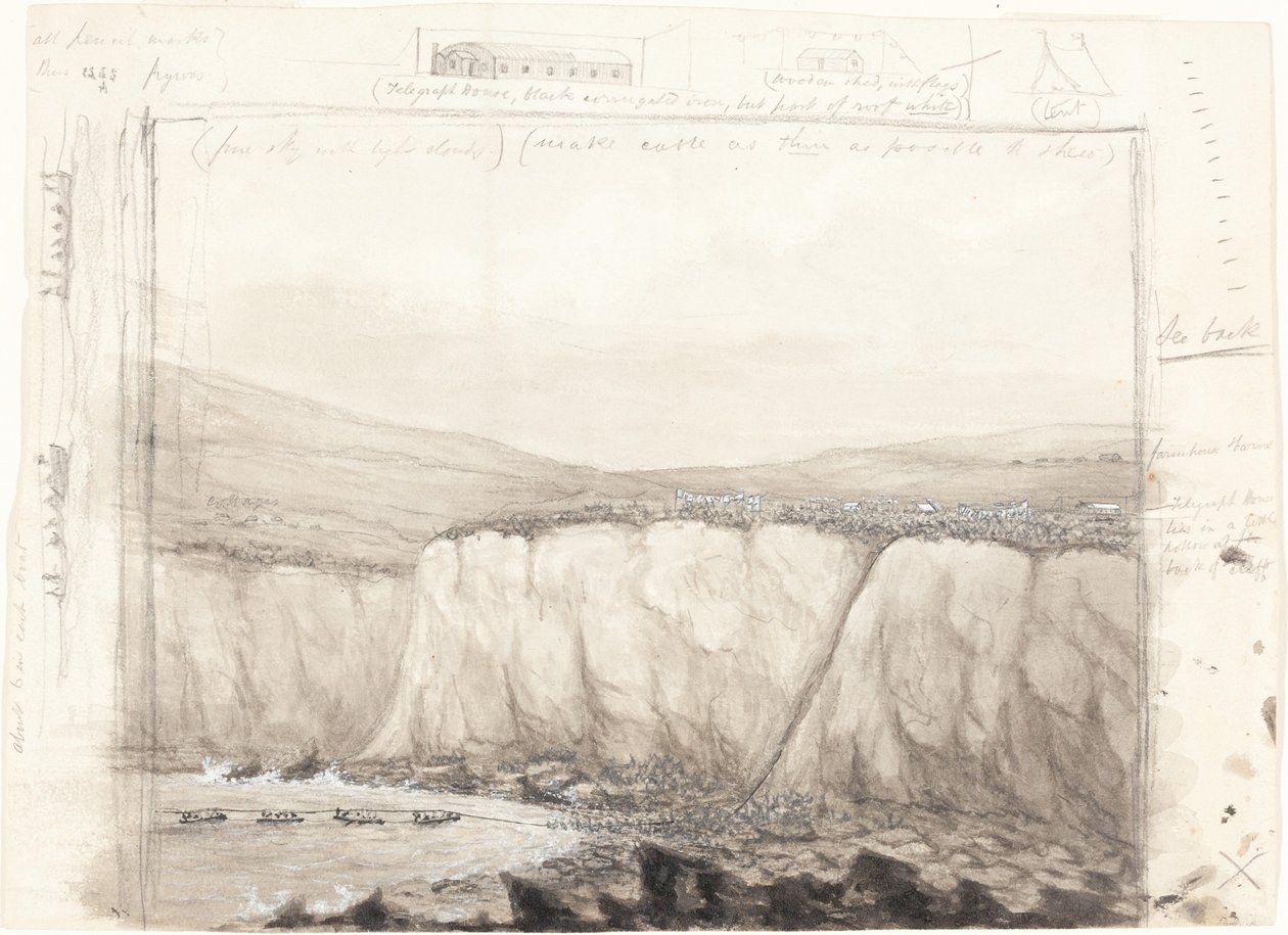 Sketch of Boats near a Cliff by British 19th Century