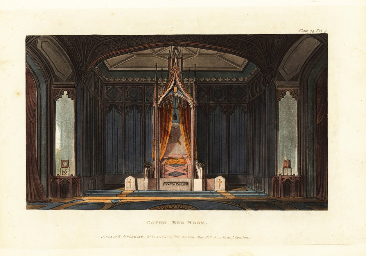 Design for a Gothic Bed Room by British School