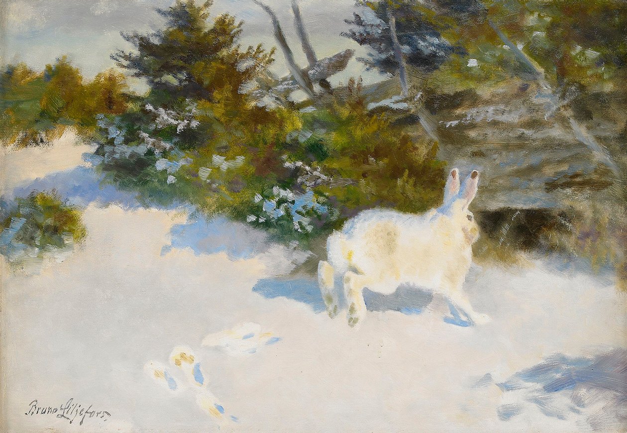 Hare in Winter Landscape by Bruno Andreas Liljefors