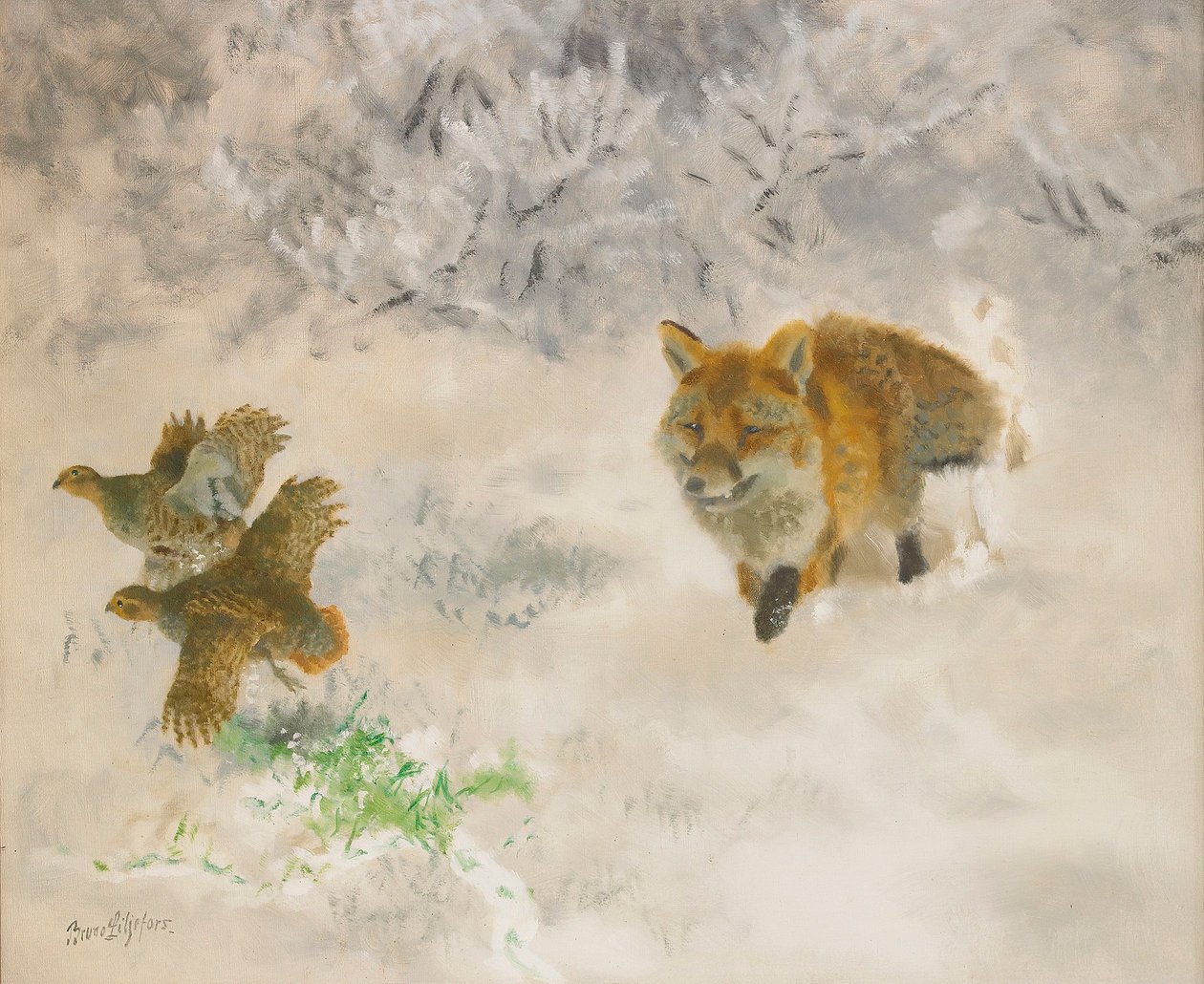 Fox Hunting in Winter Landscape by Bruno Andreas Liljefors