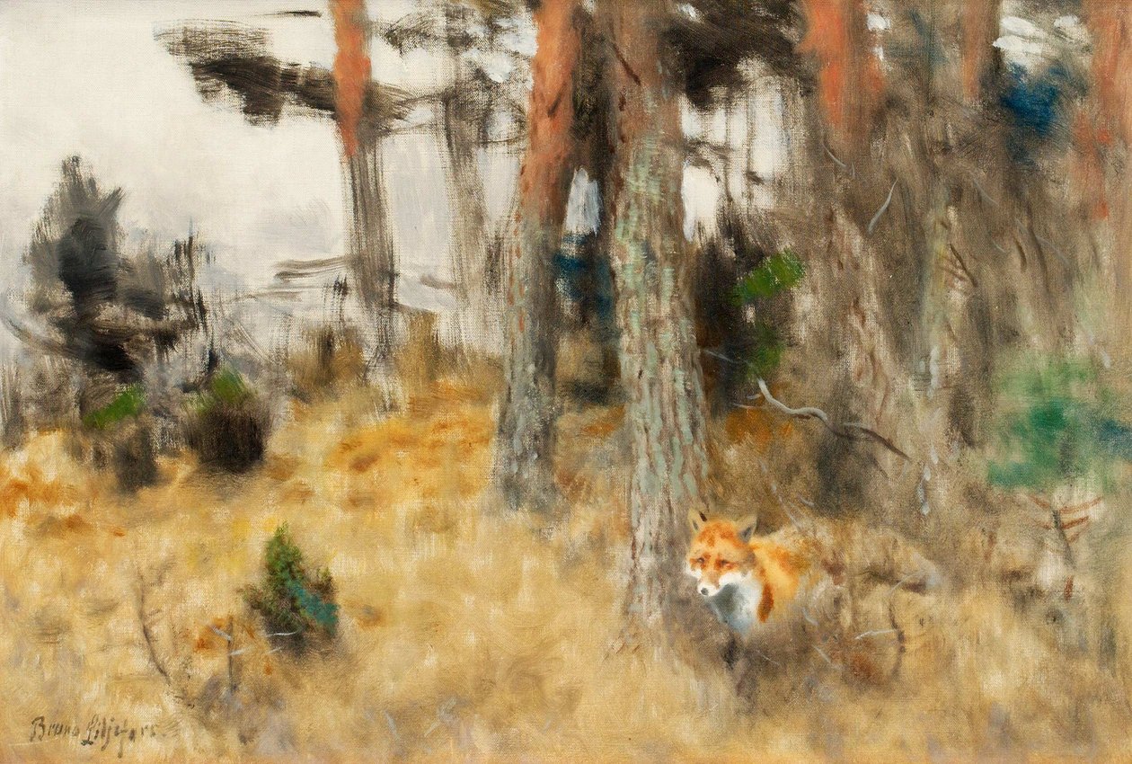 Raven in Forest Scene by Bruno Andreas Liljefors
