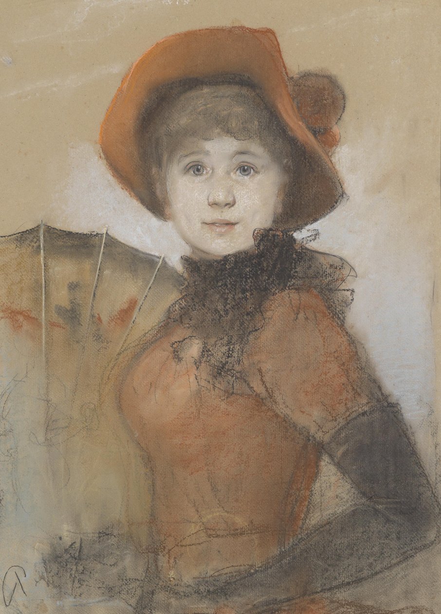 Portrait of a Girl with Hat and Umbrella by Bruno Piglhein