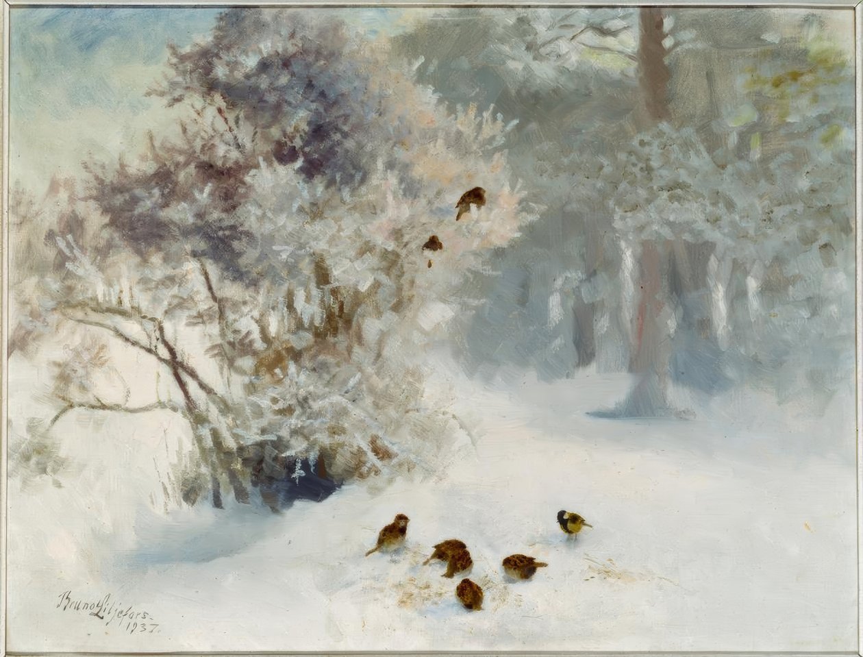 Feeding Birds in the Snow by Bruno Andreas Liljefors