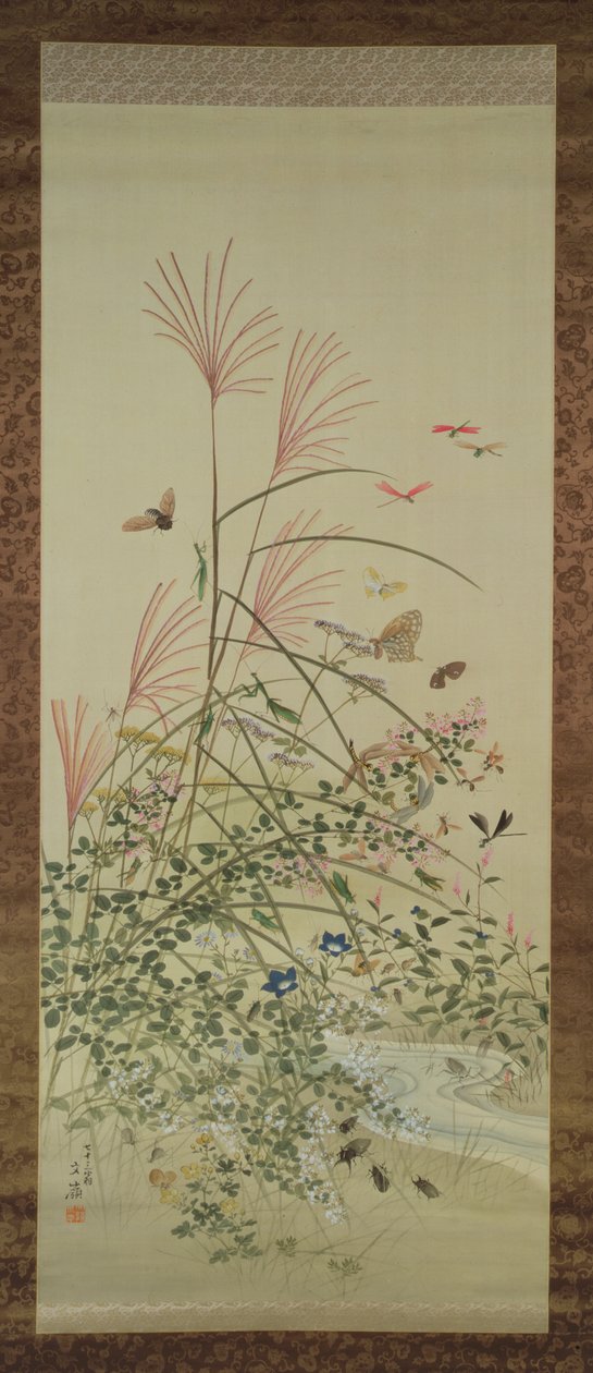 Autumn Flowers and Insects by a Stream by Bunrei Maekawa