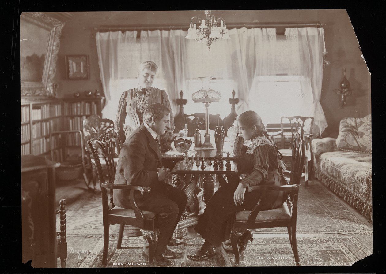 Francis Wilson and His Daughter Playing Chess in the Dining Room of Their Residence in New Rochelle, New York by Byron Company