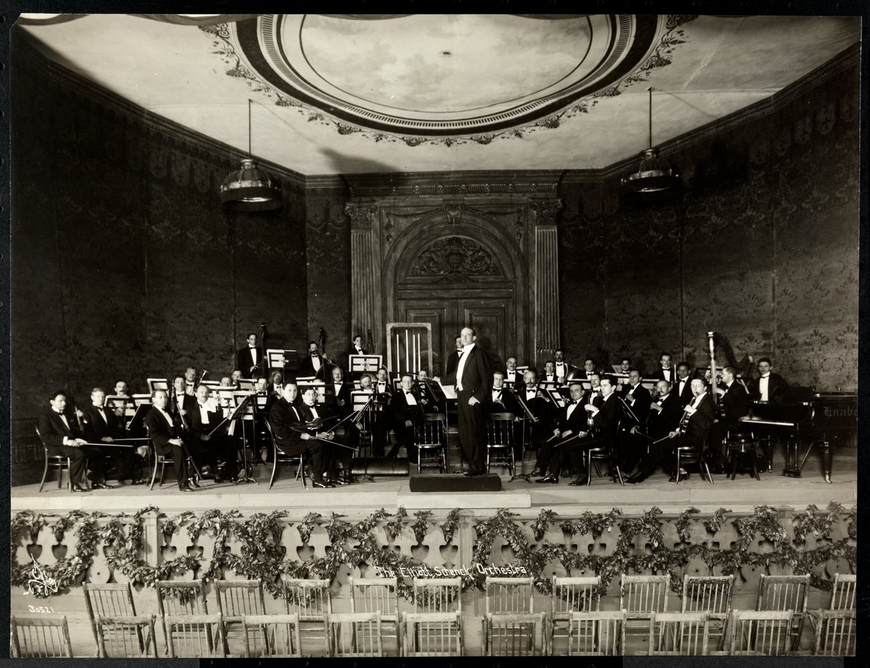 Full orchestra on stage, New York, 1911 by Byron Company