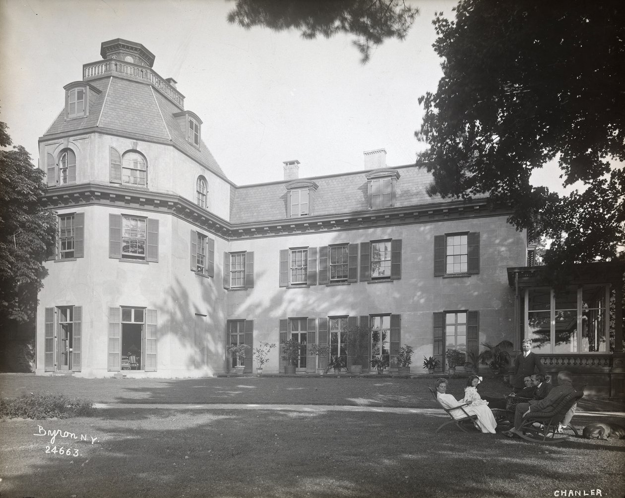 People Seated in Chairs on the Lawn in Front of the Astor Chanler Residence at Barrytown, New York by Byron Company